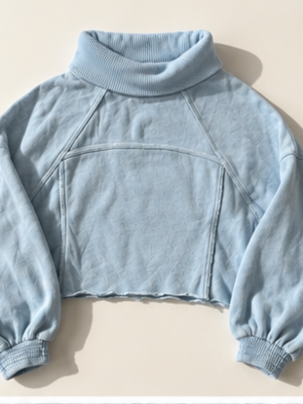 Aerie Women’s M Blue Cropped Mock Neck Sweatshirt Balloon Sleeve